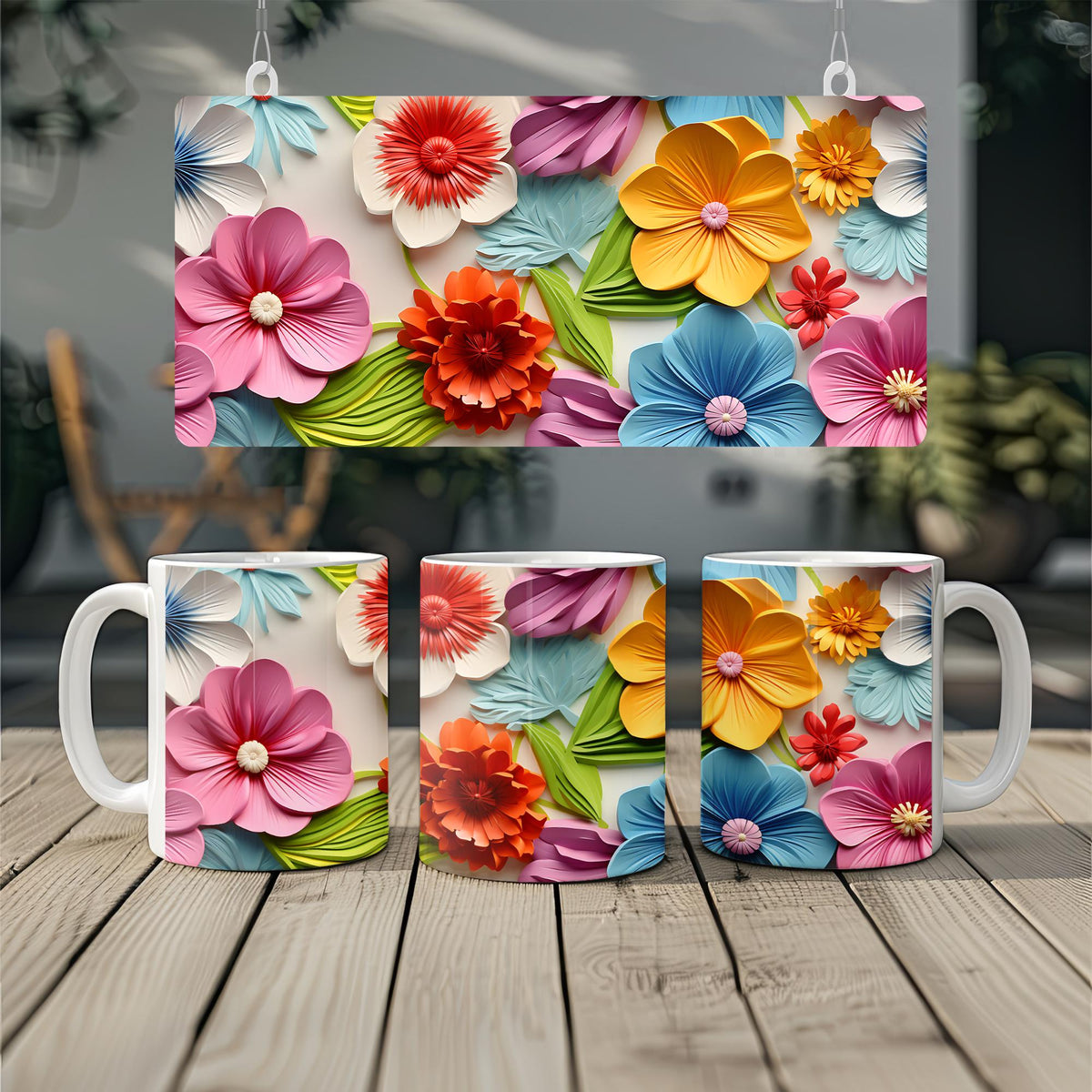 3D Colorful Flowers Mug