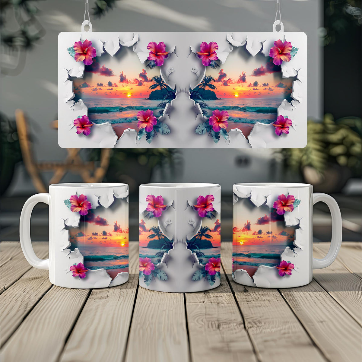 3D Sunset Beach Mug