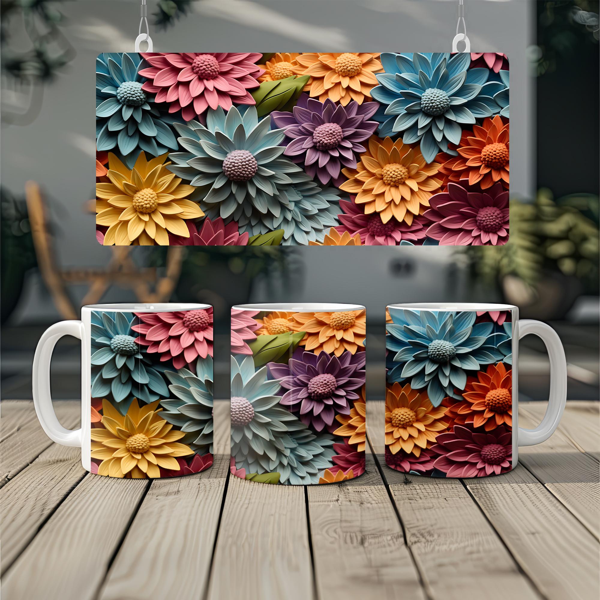 3D Colorful Flowers Mug