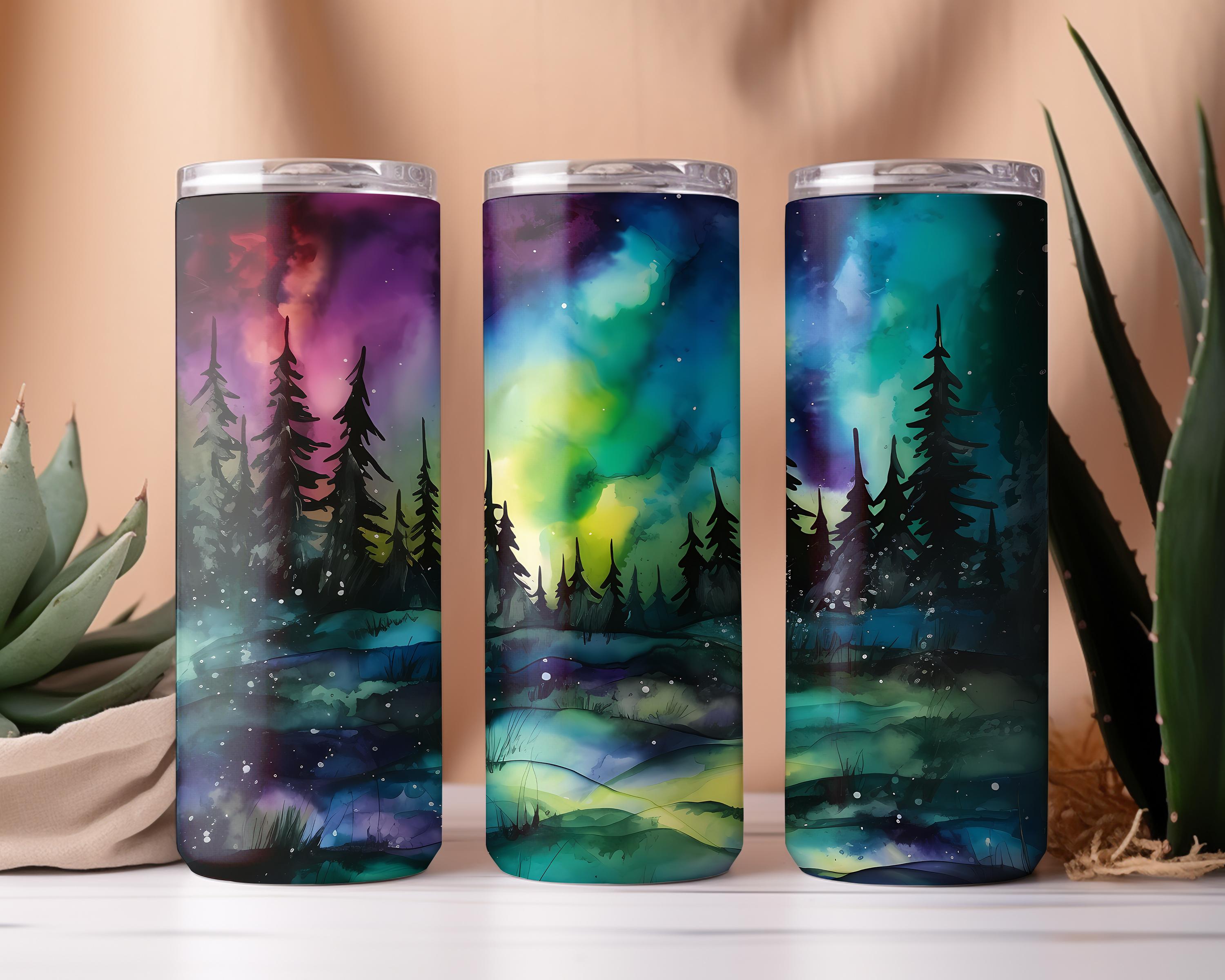 Watercolor Forest Aurora Tumbler