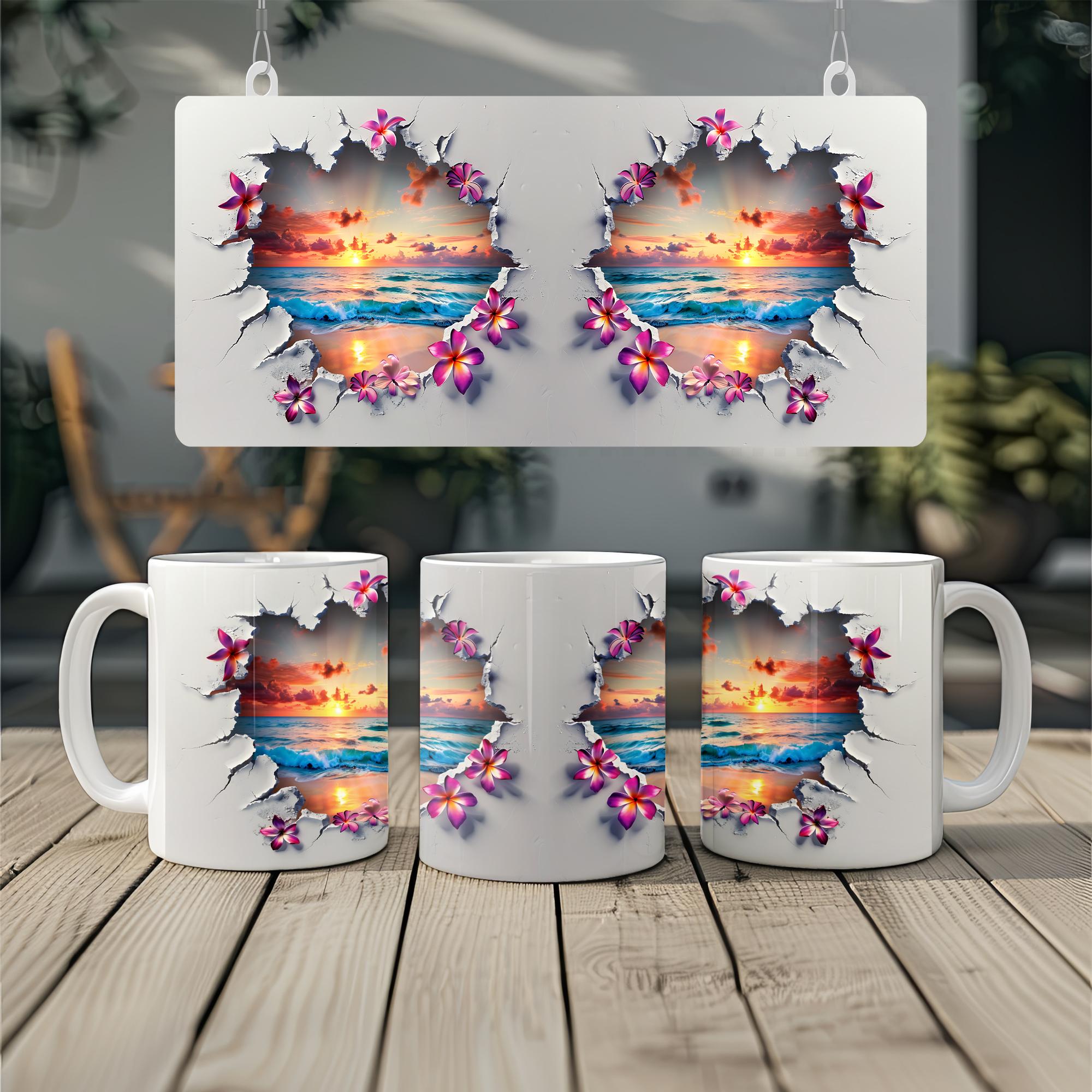 3D Sunset Beach Mug