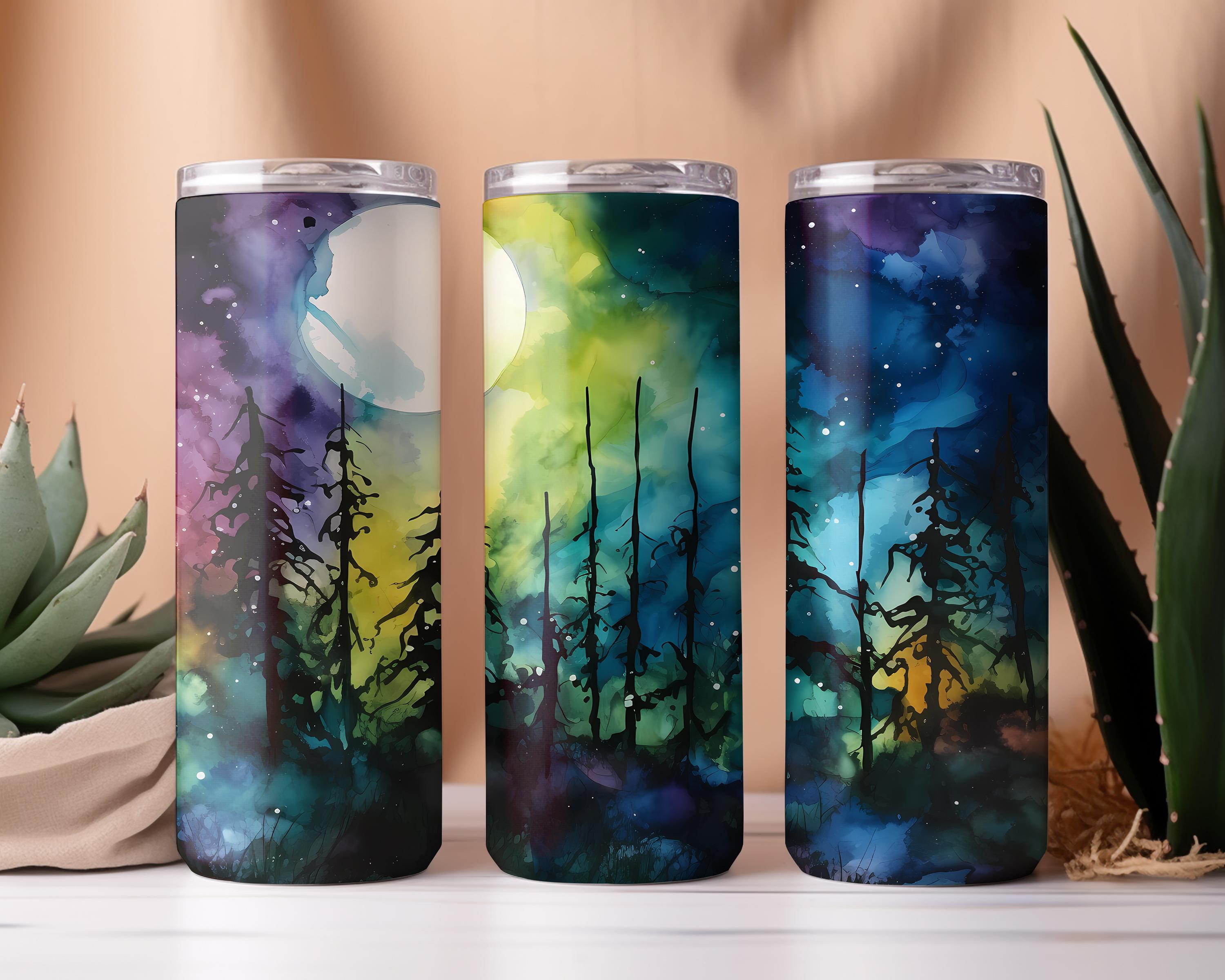 Watercolor Forest Aurora Tumbler