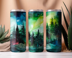 Watercolor Forest Aurora Tumbler