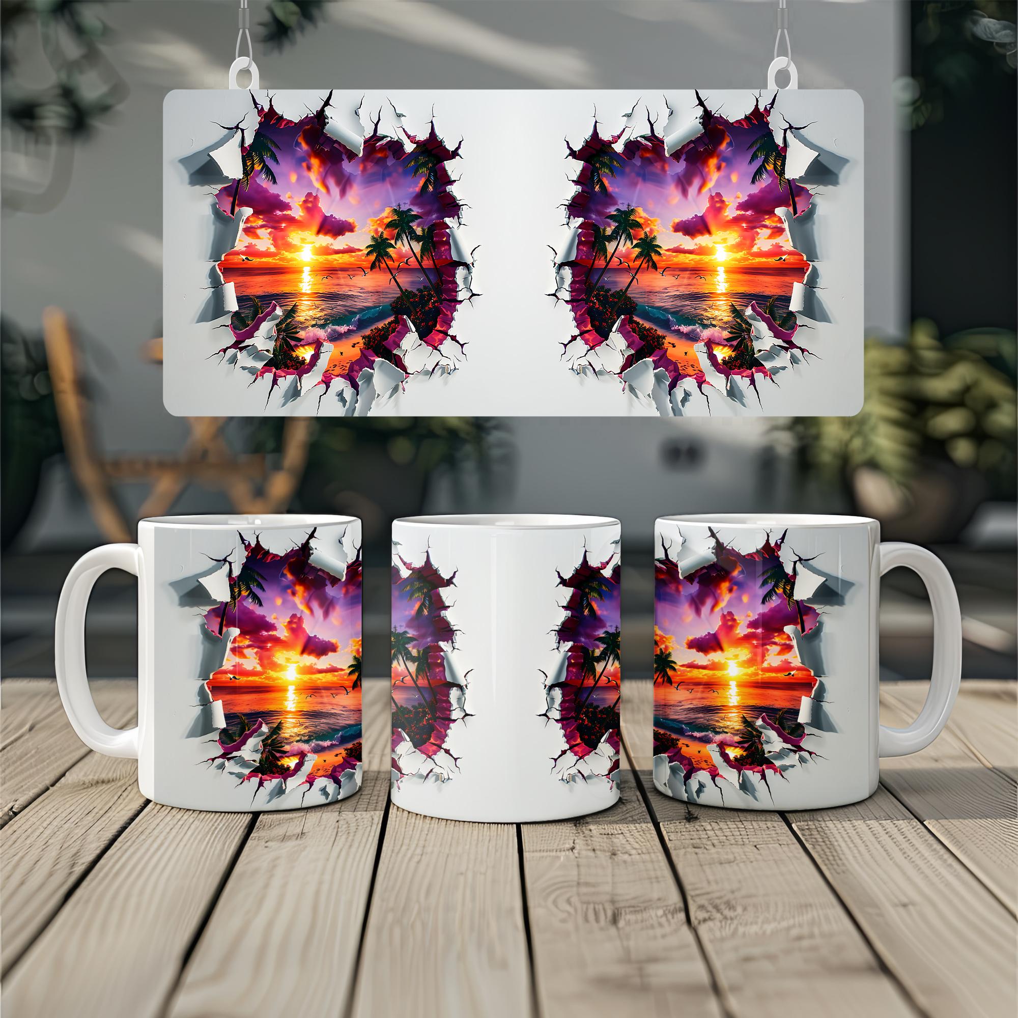 3D Sunset Beach Mug