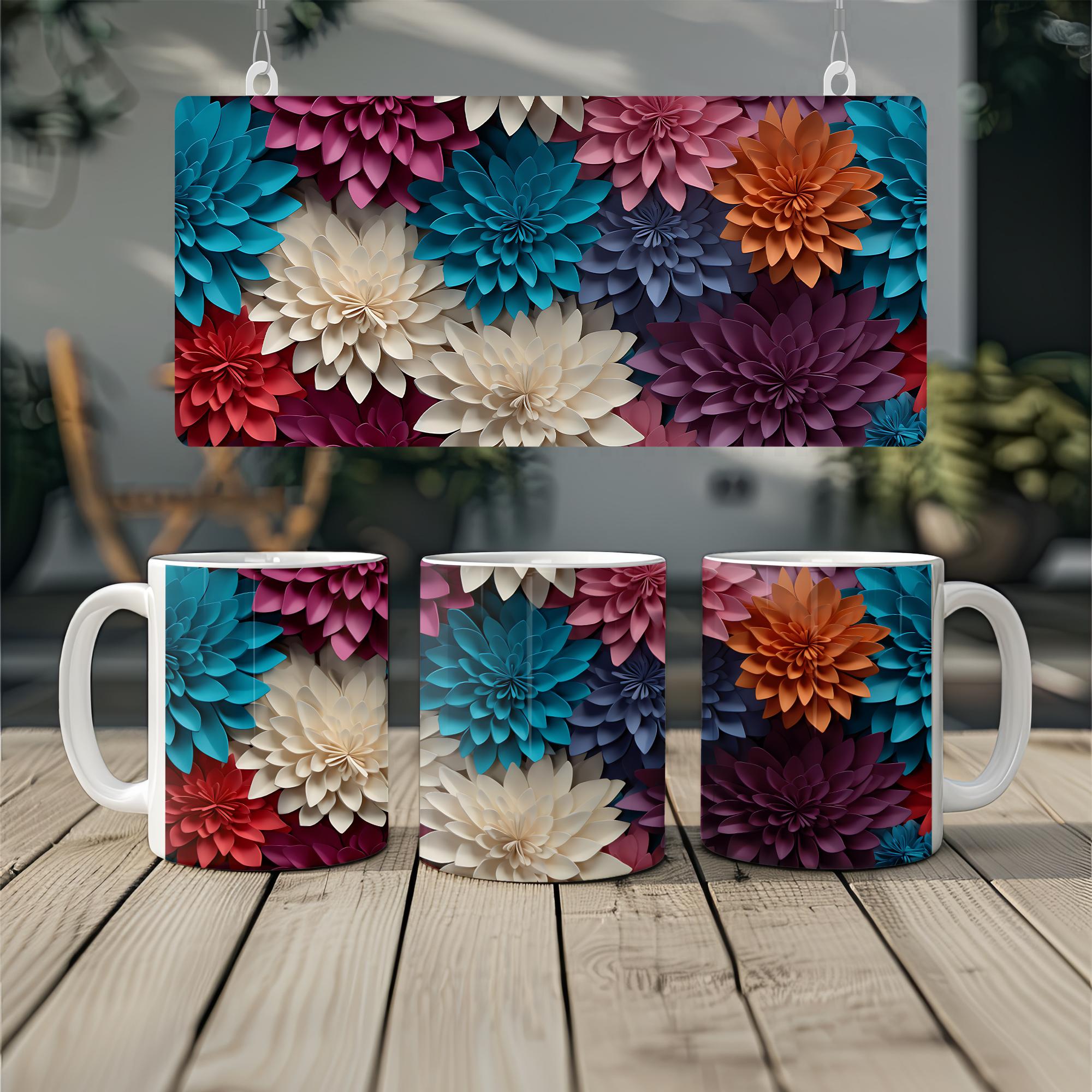 3D Colorful Flowers Mug