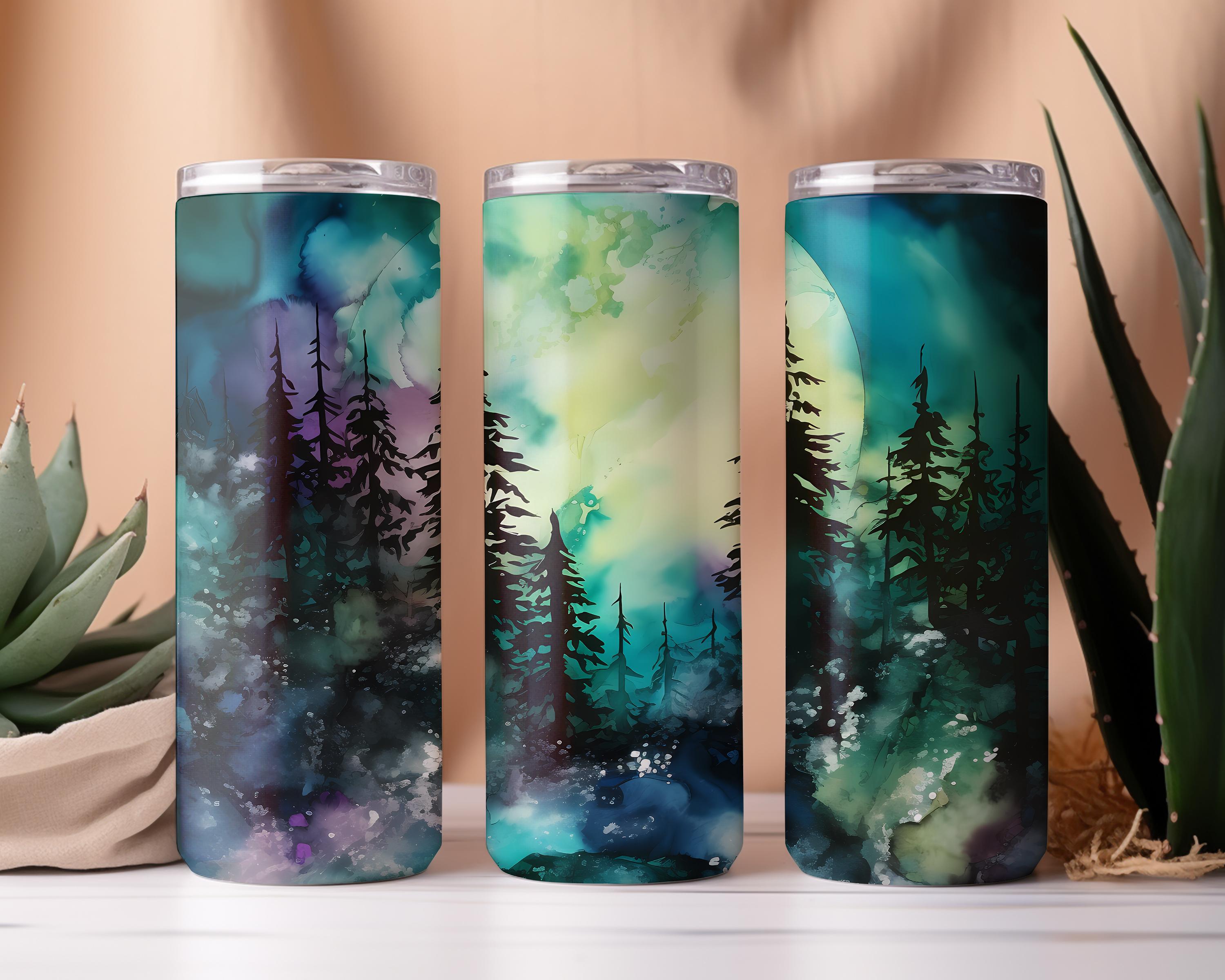 Watercolor Forest Aurora Tumbler