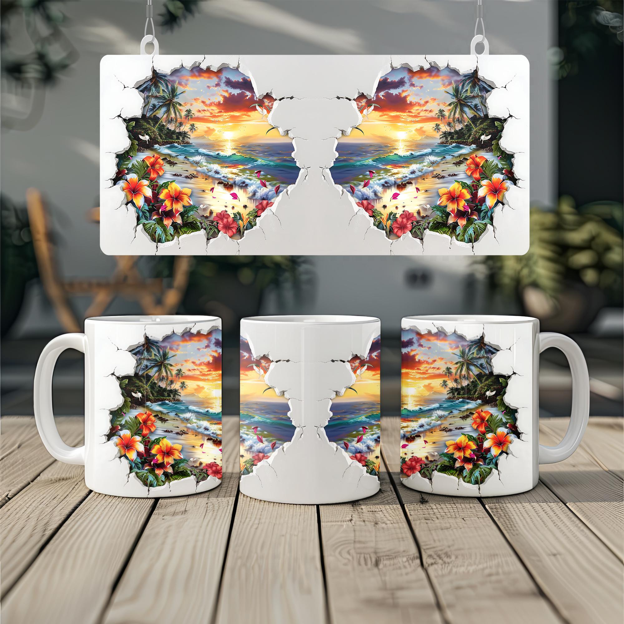 3D Sunset Beach Mug