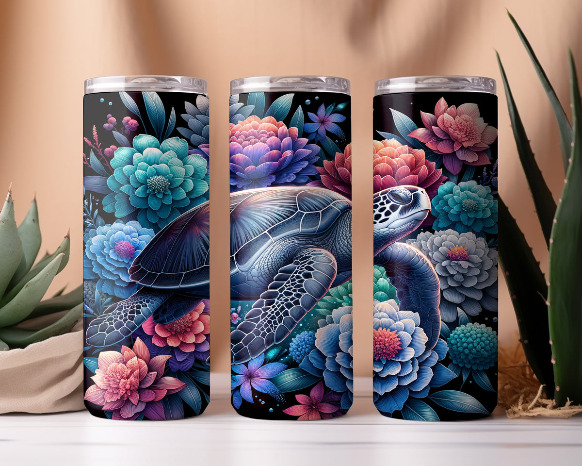 Floral Sea Turtle Tumbler