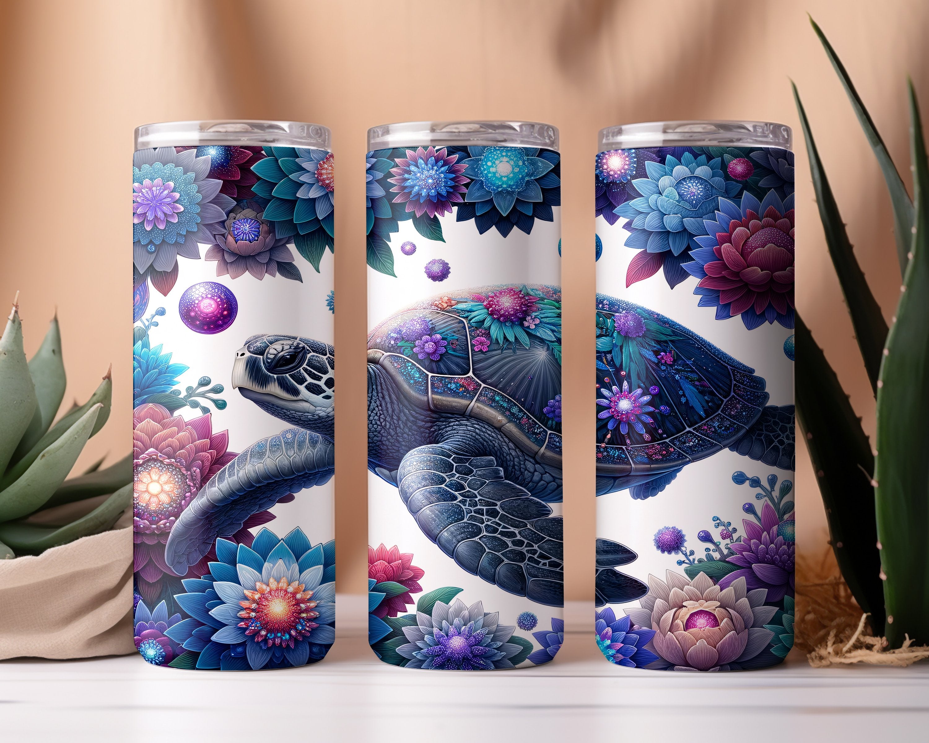 Floral Sea Turtle Tumbler