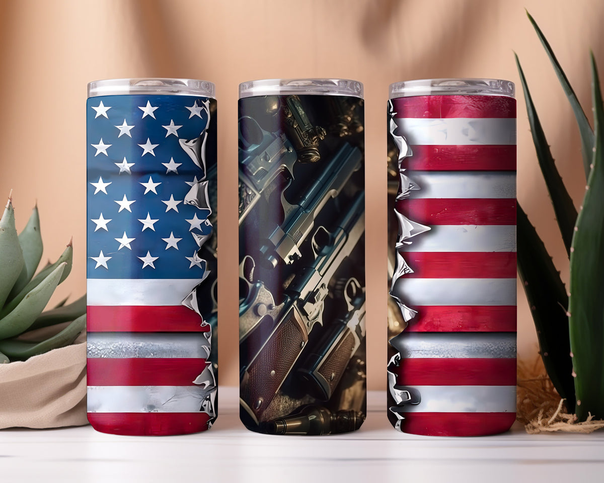 USA Flag And Guns Tumbler