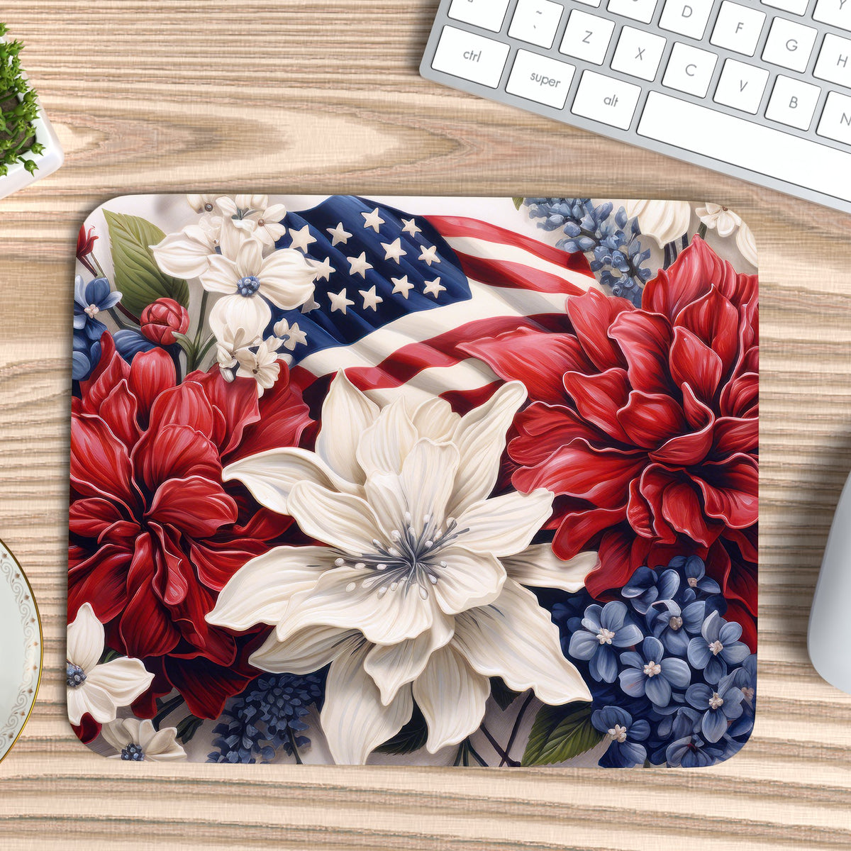 USA Flag Floral Mousepad